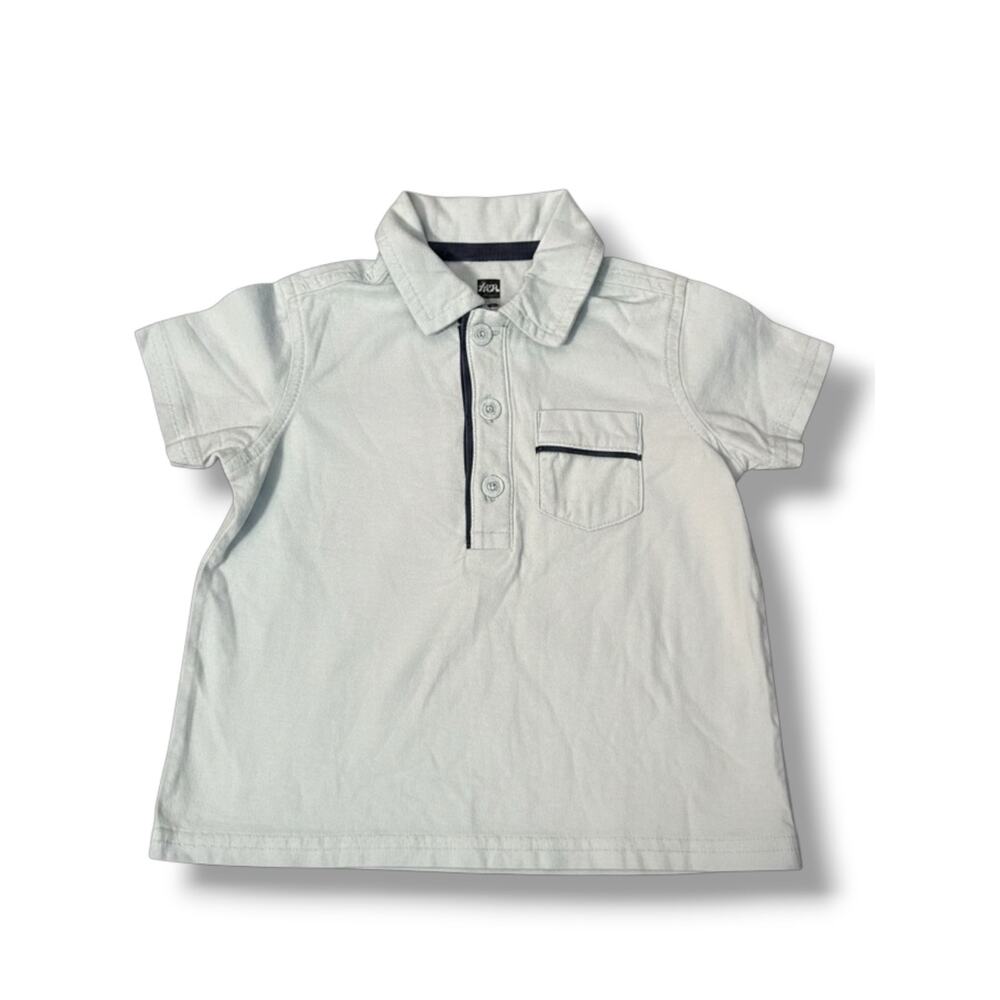 Tea‎ Collection Baby Boys Polo Shirt 12-18 Months Light Blue Navy Piping New